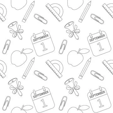 Seamless back to school pattern, school supplies, office items. Background .. Stock Illustration