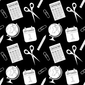 Seamless back to school pattern, school supplies, office items. Stock Illustration