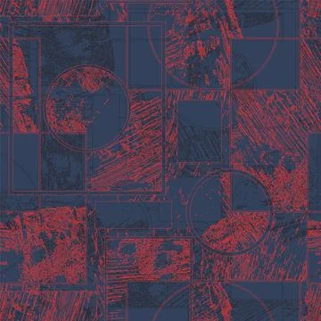 Seamless backdrop with chaotic geometry pattern like circles, square elements an Stock Illustration