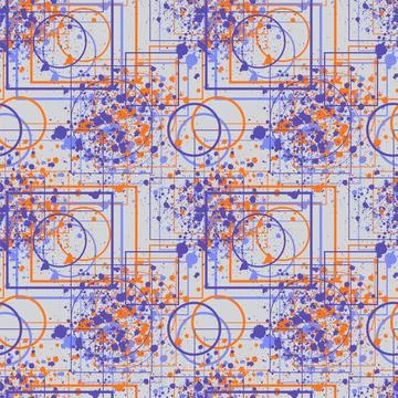 Seamless backdrop with geometry line elements like circles, squares and spots Stock Illustration