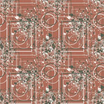 Seamless backdrop with geometry line elements like circles, squares and spots Illustrazione stock