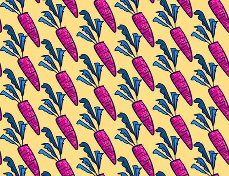 Seamless backdrop with hand drawn repeat carrots. Organic, eco pattern Stock Illustration