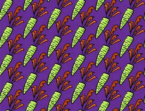Seamless backdrop with hand drawn repeat carrots. Organic, eco pattern Stock Illustration
