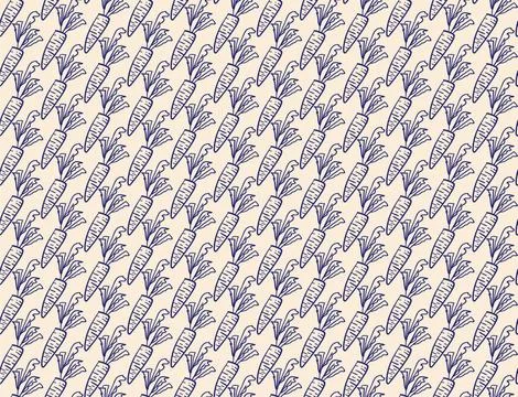 Seamless backdrop with hand drawn repeat carrots. Organic, eco pattern Stock Illustration