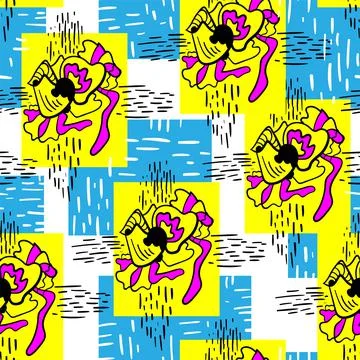 Seamless backdrop with strange hand drawn patterns and squares Stock Illustration