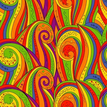 Seamless background with abstract waves. Freehand illustration Stock Illustration
