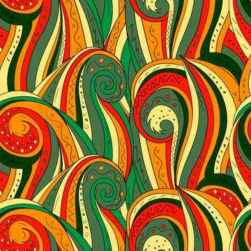 Seamless background with abstract waves. Freehand illustration Stock Illustration