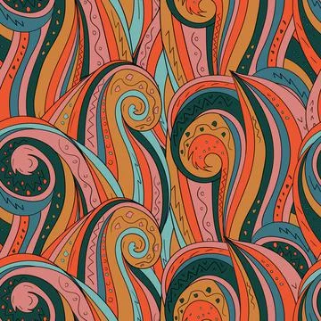 Seamless background with abstract waves. Freehand illustration Stock Illustration