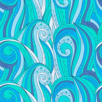 Seamless background with abstract waves. Freehand illustration Stock Illustration