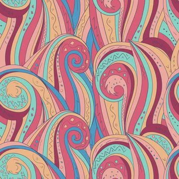 Seamless background with abstract waves. Freehand illustration Stock Illustration