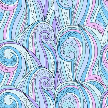 Seamless background with abstract waves. Freehand illustration Stock Illustration
