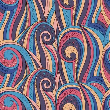 Seamless background with abstract waves. Freehand illustration Stock Illustration