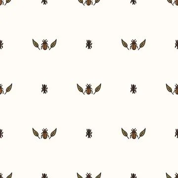 Seamless background ant bug with leaf gender neutral baby pattern. Simple Illustrazione stock