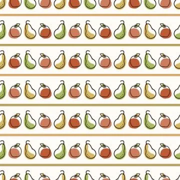 Seamless background apple and pear fruit stripe. Gender neutral kid food pattern Illustrazione stock