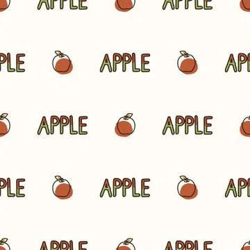 Seamless background apple text. Gender neutral kid food pattern. Simple Stock Illustration