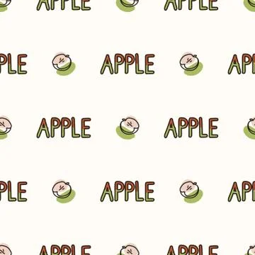 Seamless background apple text. Gender neutral kid food pattern. Simple Stock Illustration