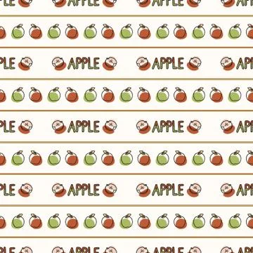 Seamless background apple text stripe. Gender neutral kid food pattern. Simple Stock Illustration