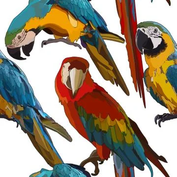 Seamless background with Ara parrots Illustrazione stock