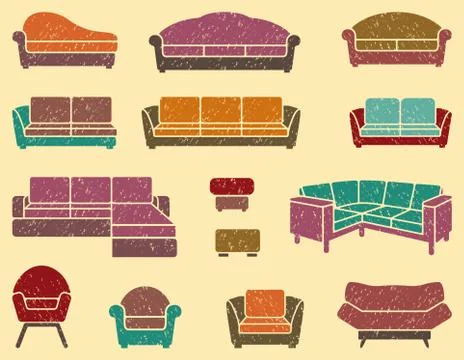 Seamless background with armchairs and sofas Stock Illustration