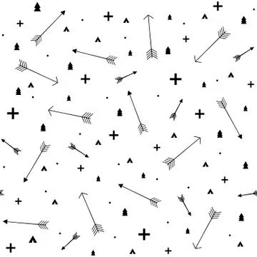 Seamless background with arrows, pine tree and tipi shapes. .Vector repeating Stock Illustration
