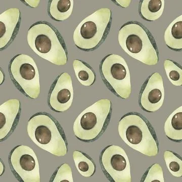 Seamless background with avocado on a light background Stock Illustration