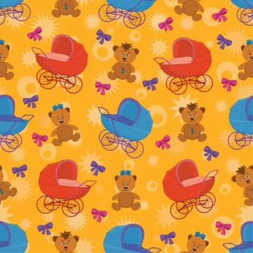 Seamless background, bears and prams Stock Illustration