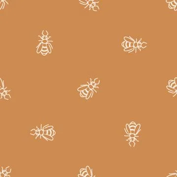 Seamless background bee gender neutral baby pattern. Simple whimsical minimal 스톡 일러스트