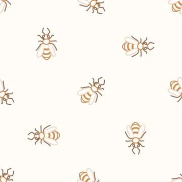 Seamless background bee gender neutral baby pattern. Simple whimsical minimal Stock Illustration