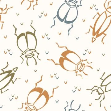 Seamless background beetle bug gender neutral baby pattern. Simple whimsical Stock Illustration