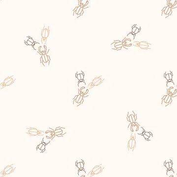 Seamless background beetle bug gender neutral pattern. Whimsical minimal earthy Stock Illustration