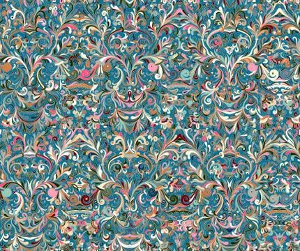 Seamless background of beige, pink and blue color in the style of Damascus Illustrazione stock