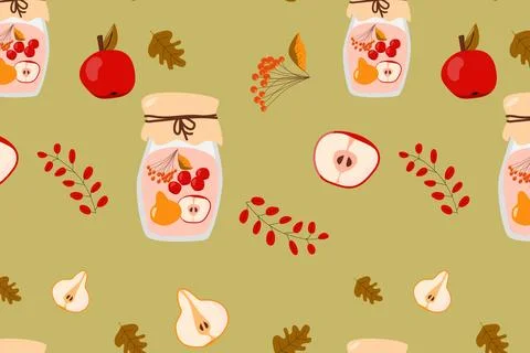 Seamless background with berry, drink of compote Stock Illustration