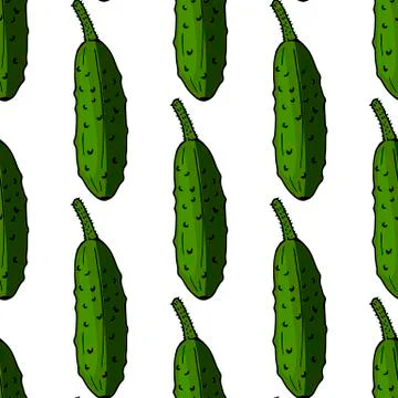 Seamless background with big green cucumbers on white background. Stock Illustration