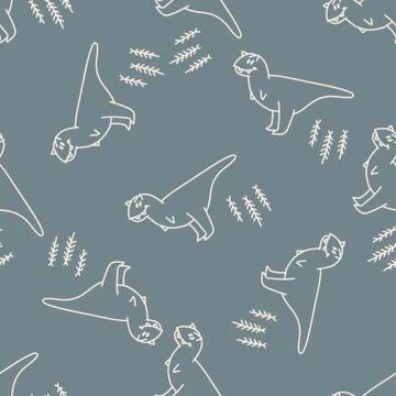 Seamless background blue Carnotaurus dinosaur gender neutral baby pattern Illustrazione stock