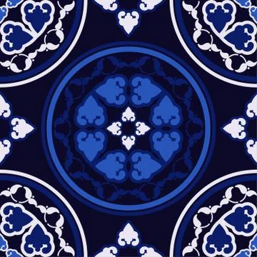 Seamless background with blue Muslim pattern. Stock Illustration