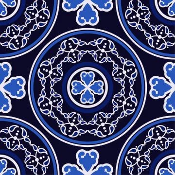 Seamless background with blue Muslim pattern. Stock Illustration