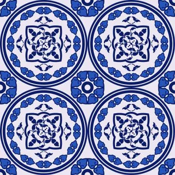 Seamless background with blue Muslim pattern. Stock Illustration