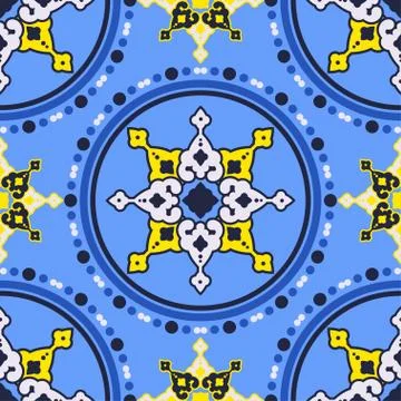 Seamless background with blue Muslim pattern. Stock Illustration