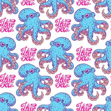 Seamless background of blue octopuses Stock Illustration
