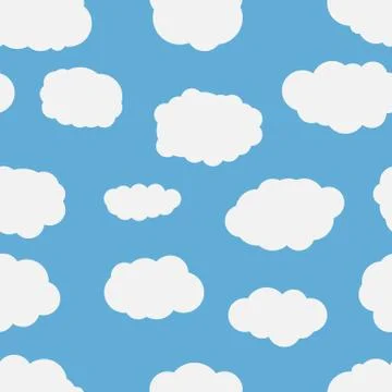 Seamless background with blue sky and white cartoon clouds Illustrazione stock