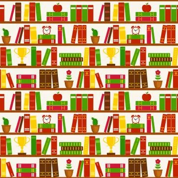 Seamless background with bookshelves. Vector pattern. Stock Illustration