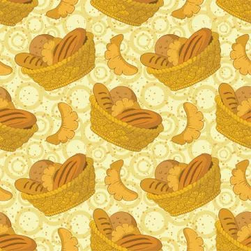 Seamless background, bread in a basket Stock-Illustration