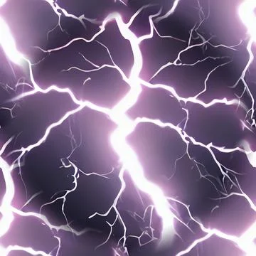 Seamless background with bright purple lightning bolts on a black background. Stock Illustration