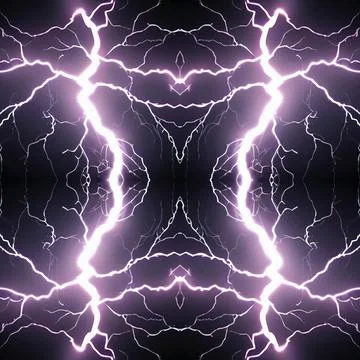 Seamless background with bright purple lightning bolts on a black background. Stock Illustration