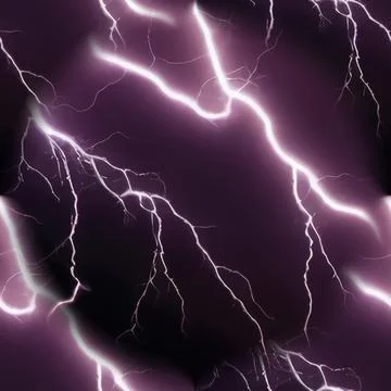 Seamless background with bright purple lightning bolts on a black background. Stock Illustration
