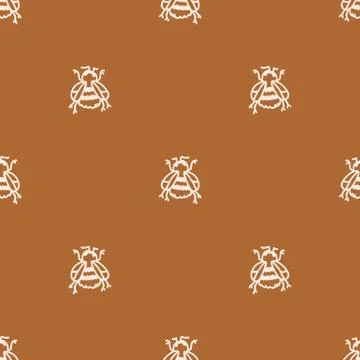 Seamless background bumble bee insect gender neutral pattern. Whimsical minimal Illustrazione stock
