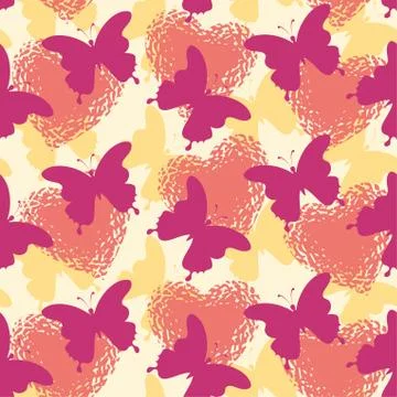 Seamless background, butterflies and hearts Stock Illustration