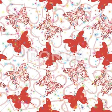 Seamless background, butterflies and hearts Stock Illustration