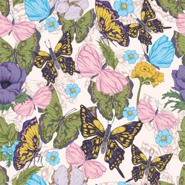 Seamless background with butterflies Stock Illustration