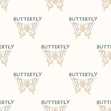 Seamless background butterfly with text gender neutral pattern. Whimsical Stock Illustration
